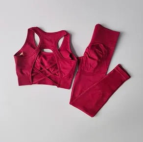 Legging 2PCS Sports Bra Women's Set Professional Fitness Tank Top Bra Shockproof Running Leggings Yoga Suit Beautiful Back Bra Clothing