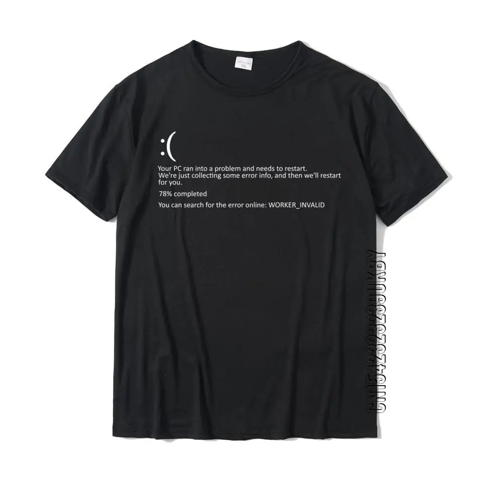 Men Short Sleeve Funny Blue Screen Of Death BSOD Crash Nerd Computer Costume Top T-Shirts Camisa New Coming Men T Shirt Camisa Cotton