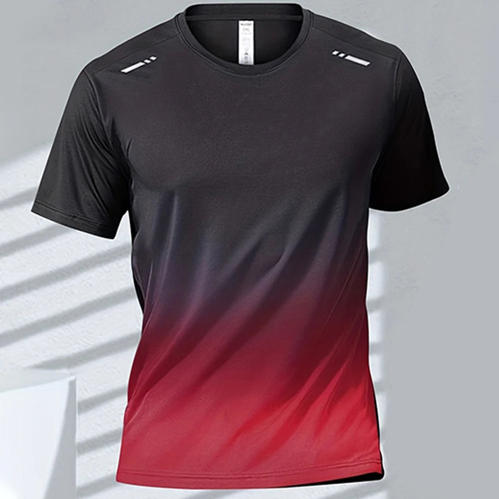 T-Shirts Sports Fitness Sportswear Quick-Drying Gradient Short Sleeve Tops Outdoor Basketball Training Running Men Clothes