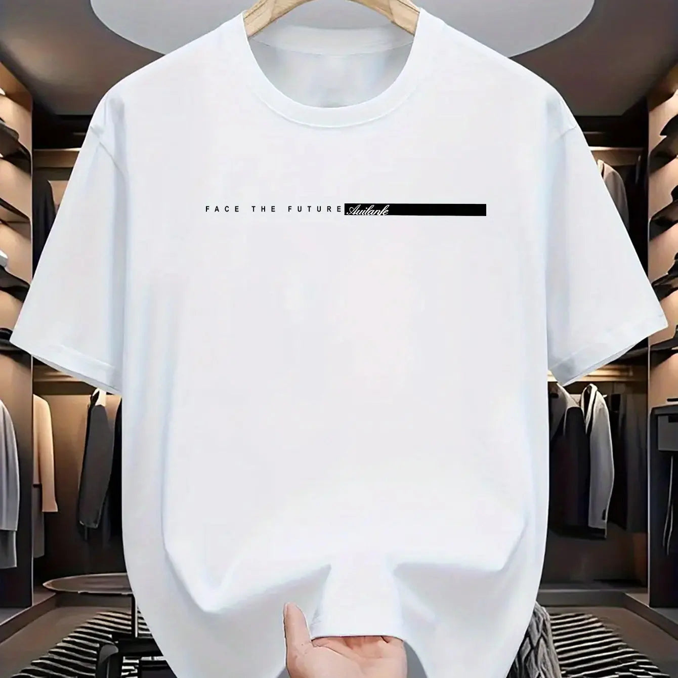 Men Short Sleeve Summer men's 100% cotton casual loose fit large letter print round neck short sleeved T-shirt top High Street Unisex style