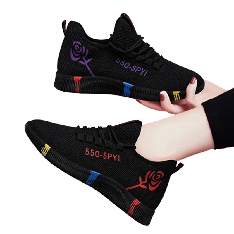 Women Sneakers  Vulcanized Shoes Air Mesh Light Soft Sneakers Female Flats Platform Lace Up Casual Shoes Basket Femme