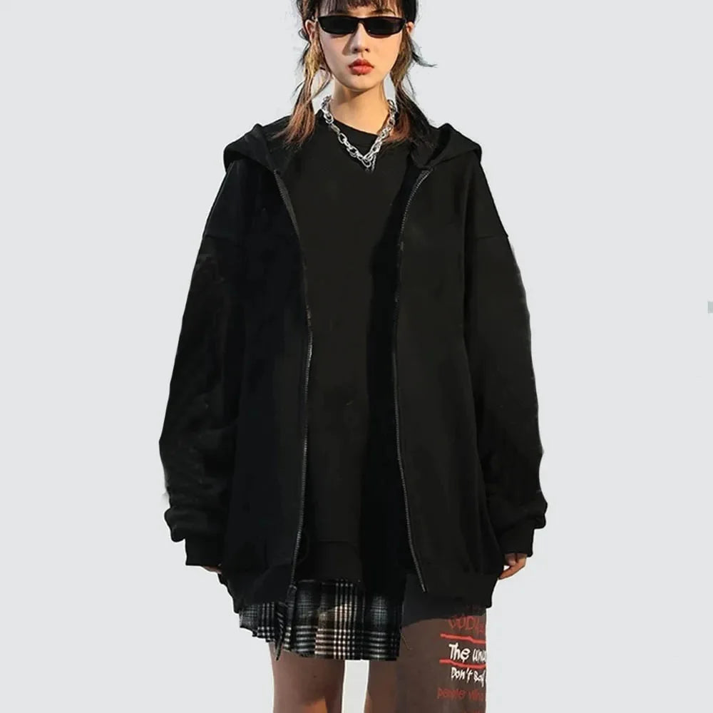 JUMPER High Street Hoodie Men Solid Color Zip Up Long Sleeve Loose Jacket Coats Casual Hooded Sweatshirt Y2K Fashion Outdoor Clothes