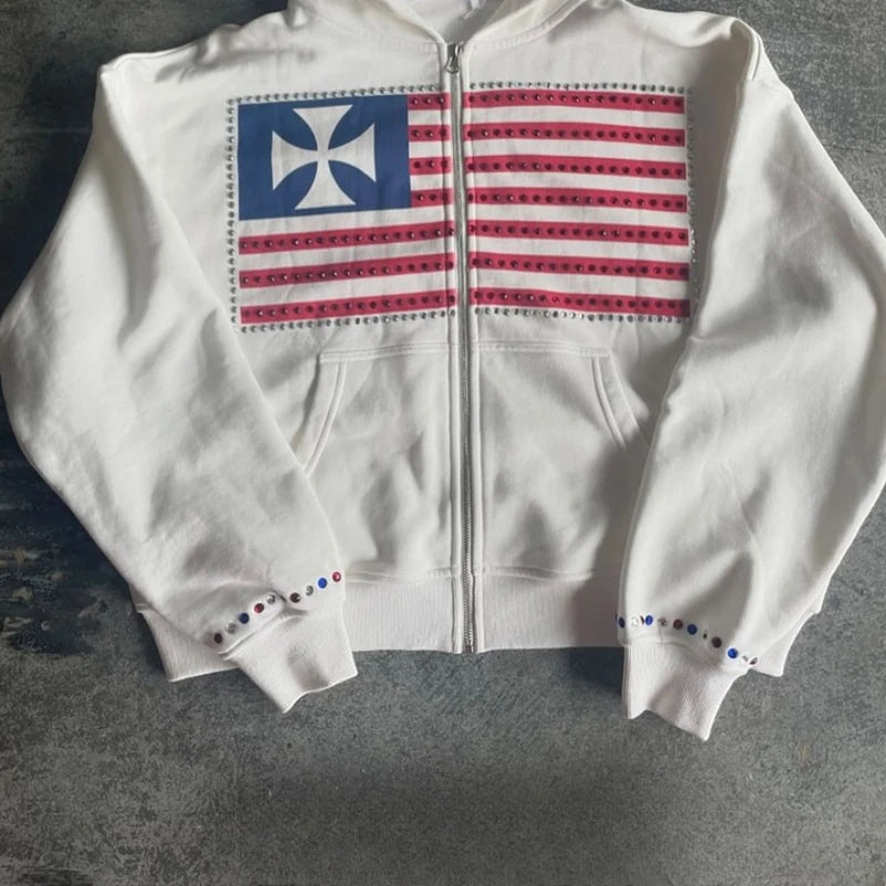 Hoodies Women Autumn and winter new minimalist design color collision pattern women hooded sweatshirt Harajuku Y2k loose zipper sweatshirt