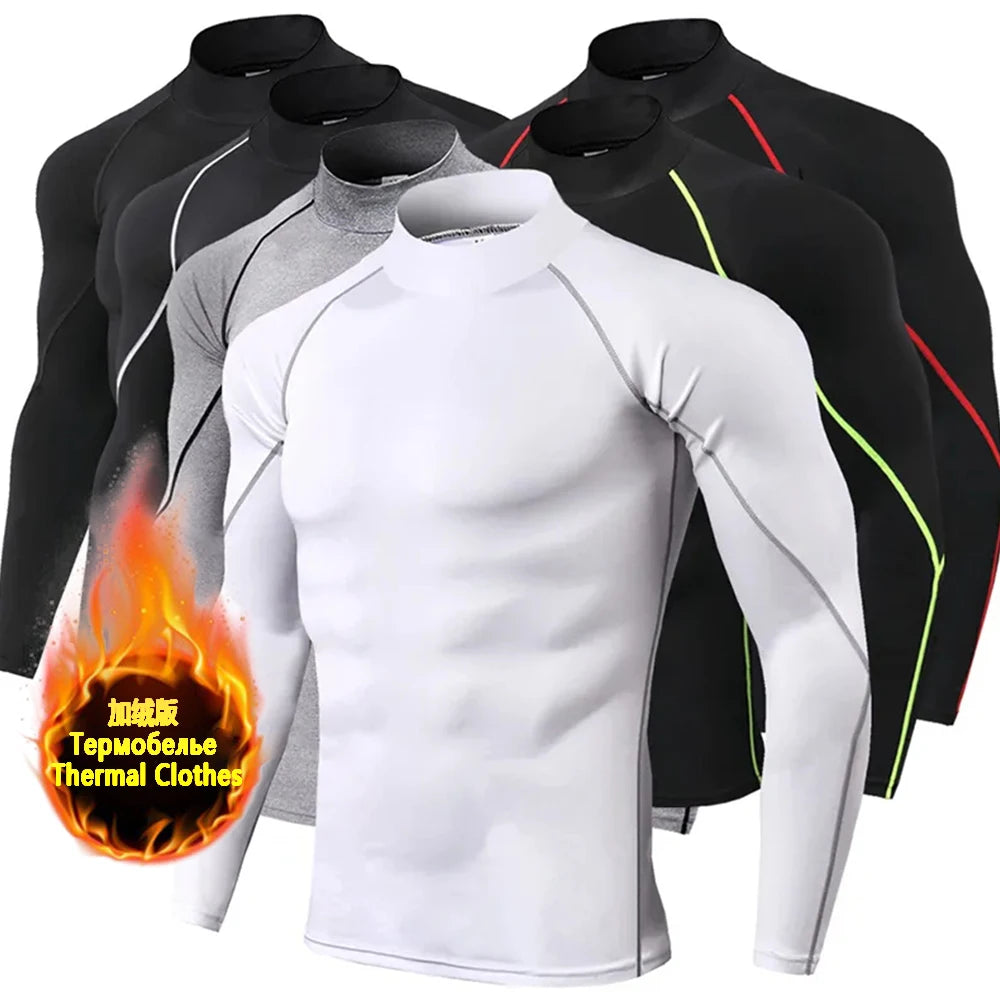 T-shirts Winter Man Compression Shirt Cycling Clothing Warmth Shirt Warm Bottoming Shirt Men Compression T-Shirt Gym Sportswear 2024 New