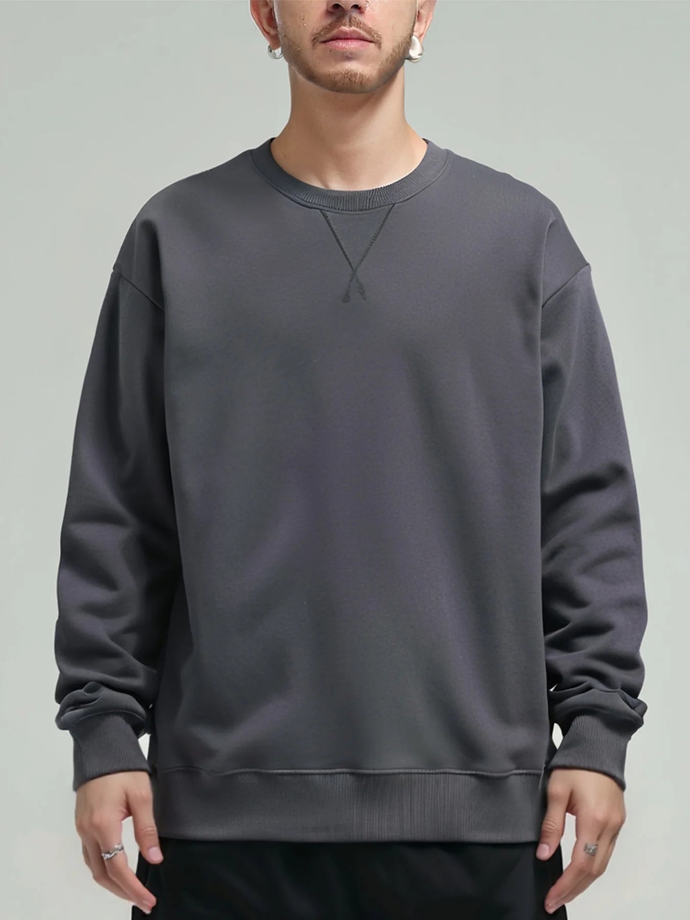 JUMPER Tight Match Heavy Inverted Triangle Loose Versatile Solid Cotton Vintage Autum Winter Long Sleeve Round Neck Sweater