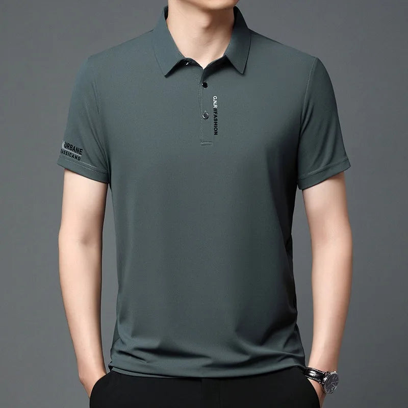 Polo Men's Short Sleeve Solid Color Polo Shirt Breathable Comfortable Elastic Top New Arrivals Casual Business Style