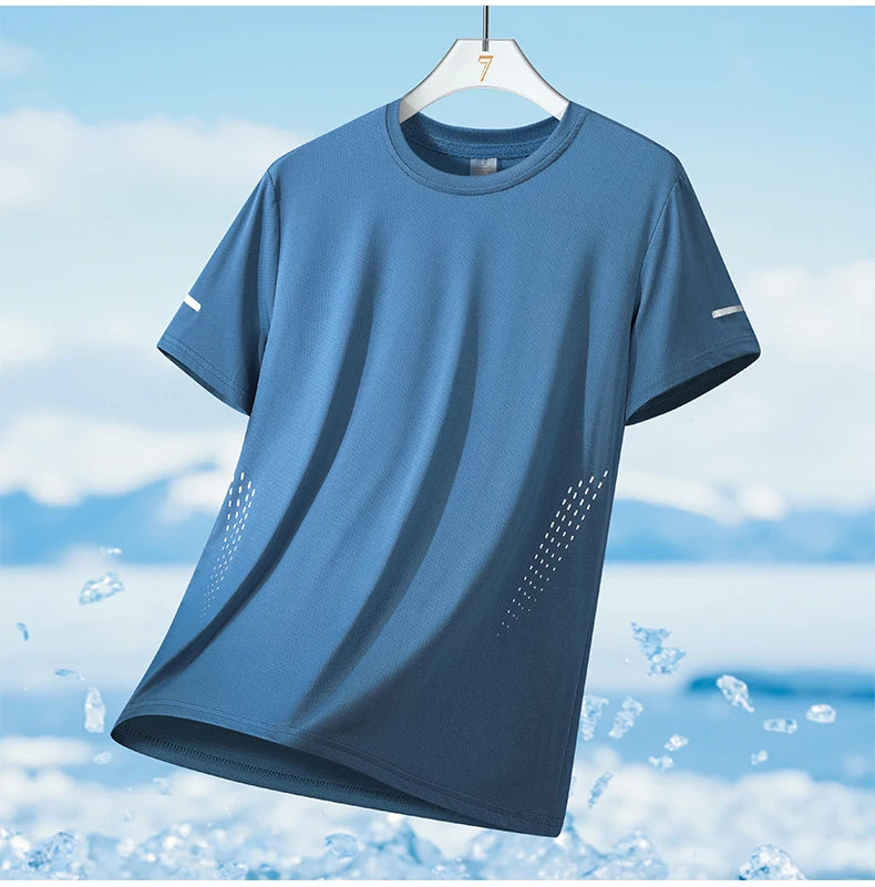 T-shirts Men's Running Quick Drying T-shirts Breathable Hiking Fishing Tees Soft Elasticity Outdoor Sports Short Shirt Summer