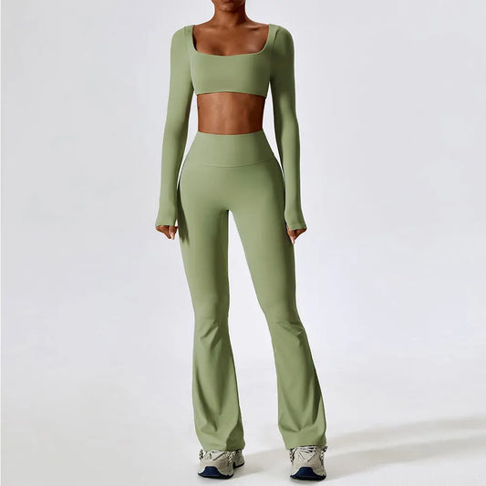 Legging Yoga Set 2PCS Seamless Women Sportswear Workout Clothes Athletic Wear Gym Legging Fitness Bra Crop Top Long Sleeve Sports Suits