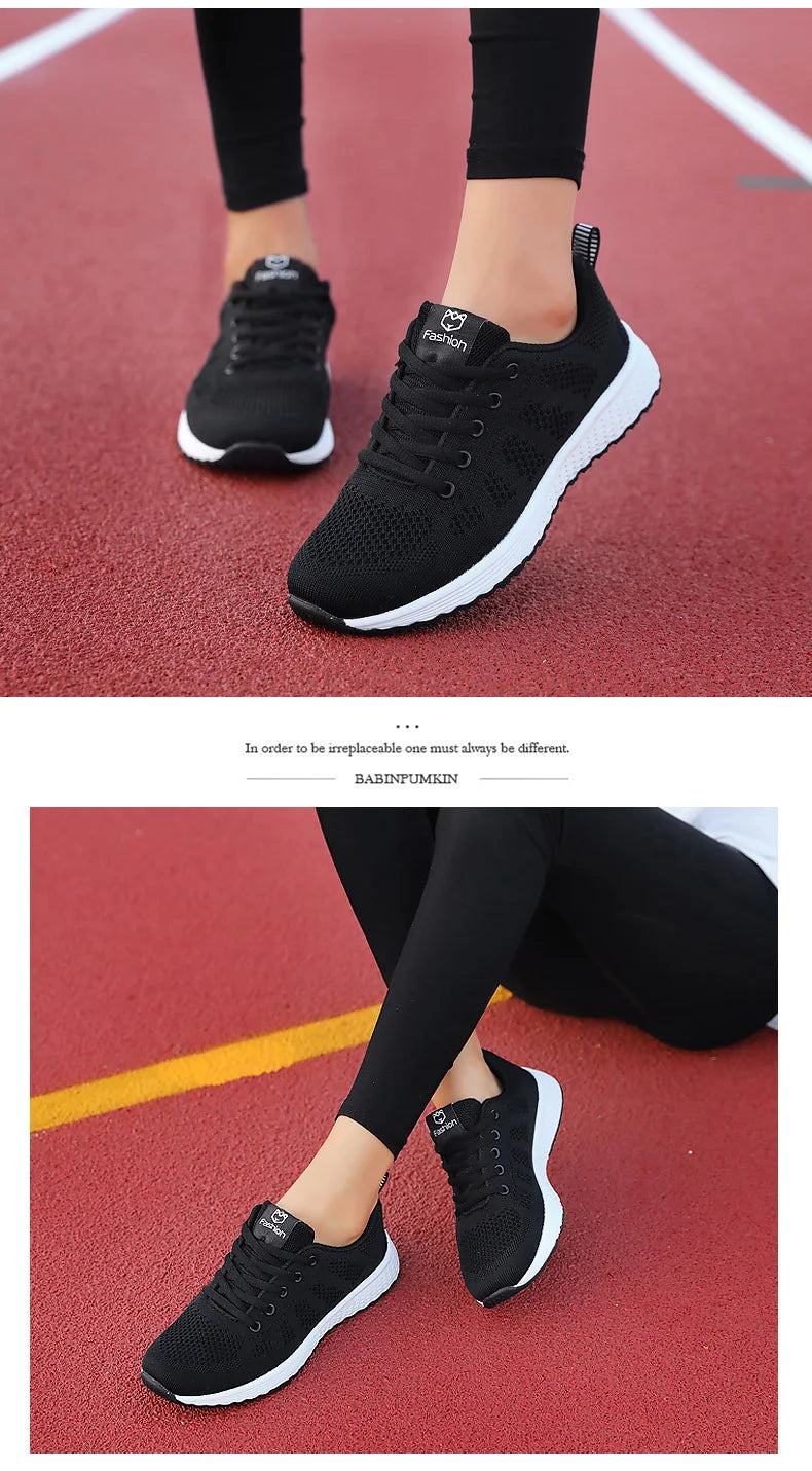 Women Sneakers  Casual Shoes Breathable Walking Mesh Lace Up Flat Shoes Sneakers Women Tenis Feminino Pink Black White