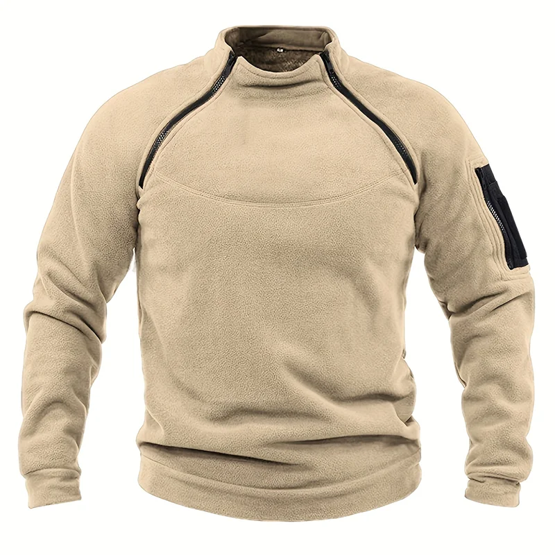 JUMPER Mens Tactical Pullover Casual Military Sweatshirt Fleece Jacket Standing Collar Pullover Solid Color Sweater Windproof Clothes
