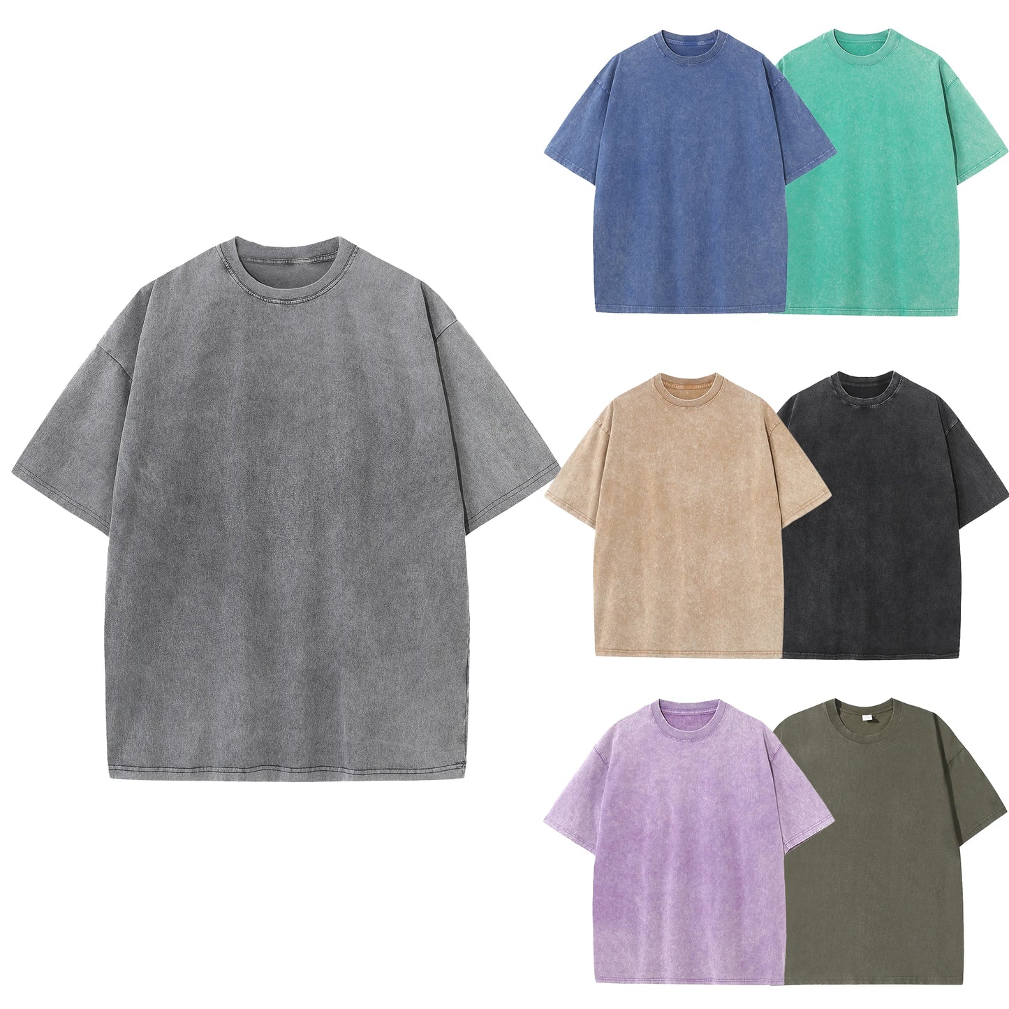 Men Short Sleeve summer pure cotton distressed retro drop shoulder T-shirt solid color loose casual breathable men's casual T-shirt tops