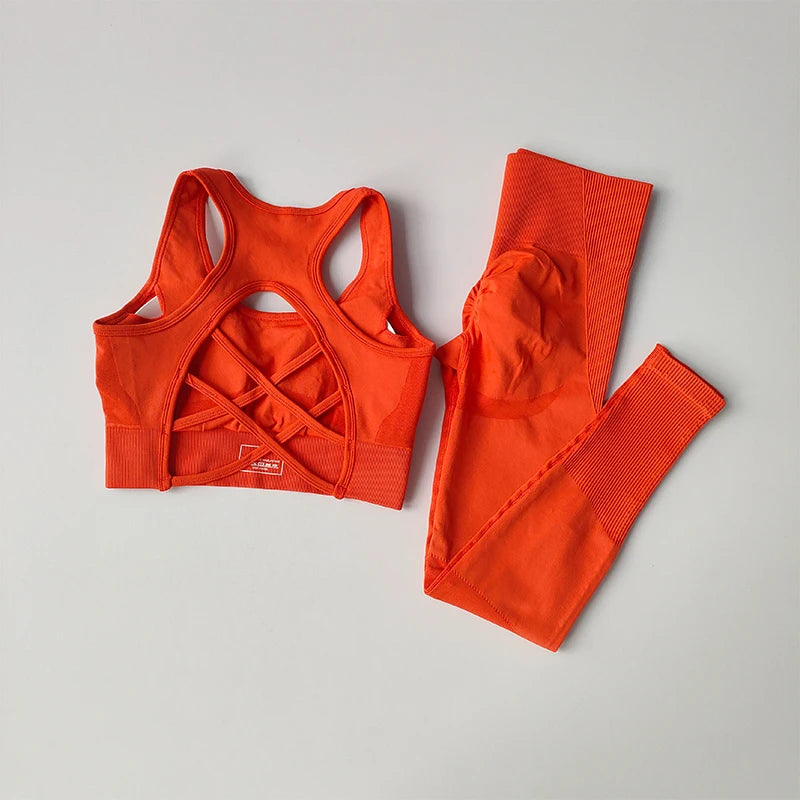 Legging 2PCS Sports Bra Women's Set Professional Fitness Tank Top Bra Shockproof Running Leggings Yoga Suit Beautiful Back Bra Clothing