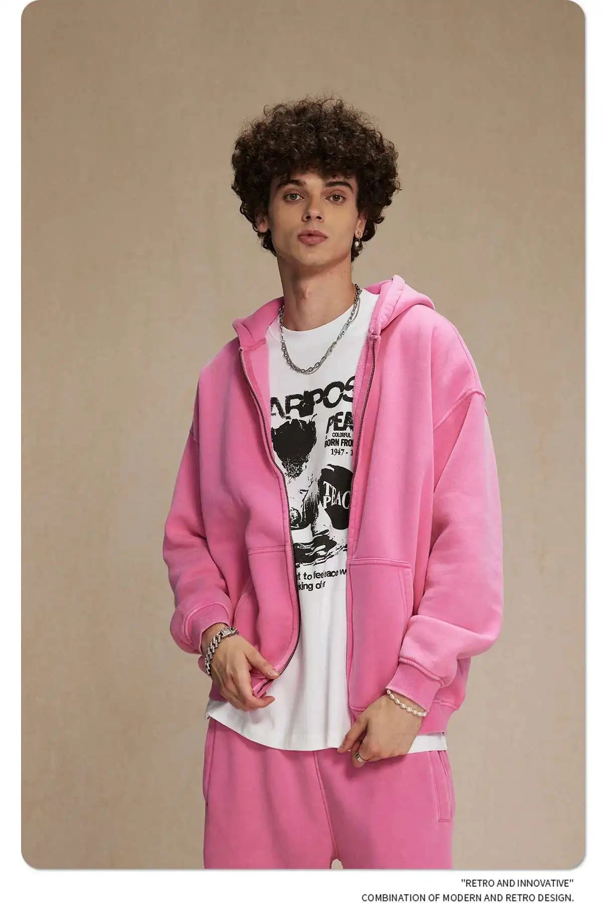 JUMPER Men's Wear Wax Printing Vintage Male Hoodies Oversized Loose Zipper Water Washed Plush Sweatshirt Trendy New 9C9349
