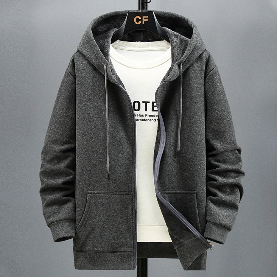 JUMPER Big Size Hoodie Men Autumn Winter Fleece Hoodies Solid Color Jacket Zip Up Hoodies 12XL Blue Black Red Grey
