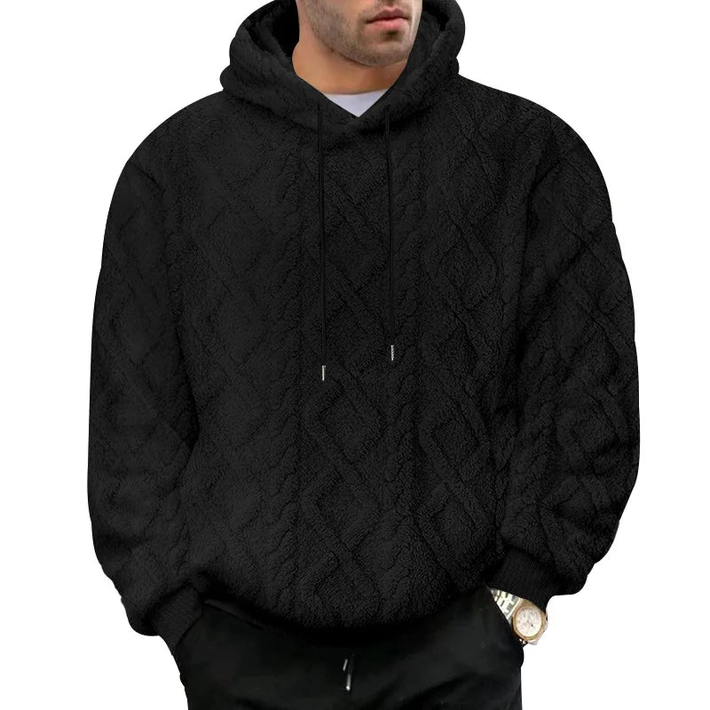 JUMPER leisure men's high street jacquard double-sided velvet hooded sports trend pullover sweater jacket