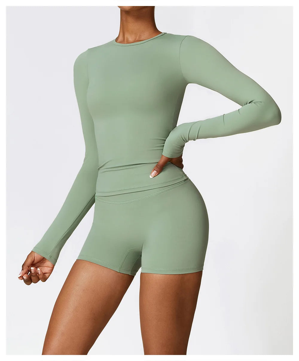 Legging 2PCS Seamless Yoga Set Women Workout Set Sportswear Gym Clothing Fitness Long Sleeve Crop Top High Waist Leggings Sports Suits