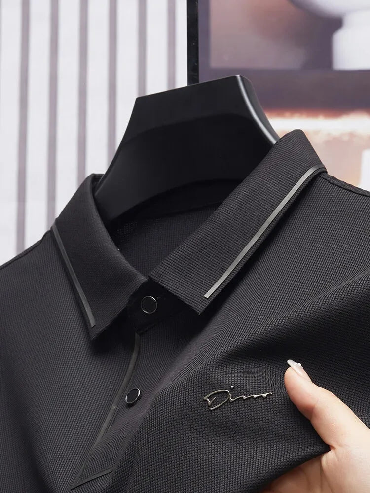 Polo Shirt Seamless Premium Luxury Cool Fabric Business Casual Golf Slim Fit Blouse Collar T-shirt