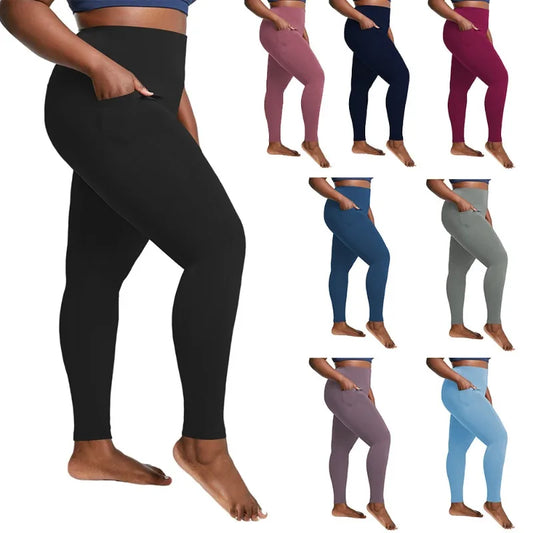 Leggings "Women's Plus Size High-Waisted Yoga Leggings with Pockets | Tummy Control Hip-Hugging Workout Solid Colors Tights for Gym