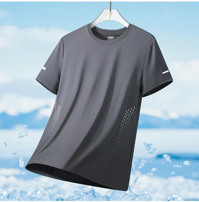 T-shirts Men's Running Quick Drying T-shirts Breathable Hiking Fishing Tees Soft Elasticity Outdoor Sports Short Shirt Summer