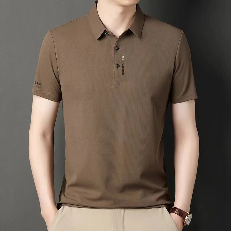 Polo Men's Short Sleeve Solid Color Polo Shirt Breathable Comfortable Elastic Top New Arrivals Casual Business Style