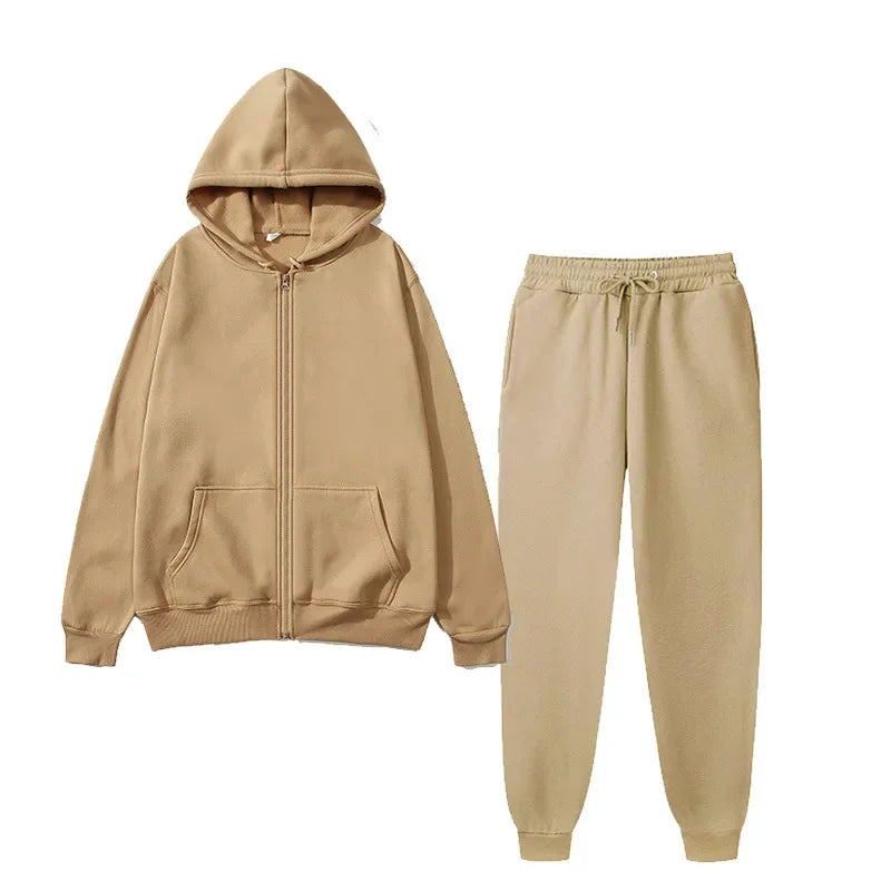 JUMPER New Solid Color Hoodie+pants Two-piece Set Womens Fashionable Casual Sports Set  Size S-3XL Female Suit