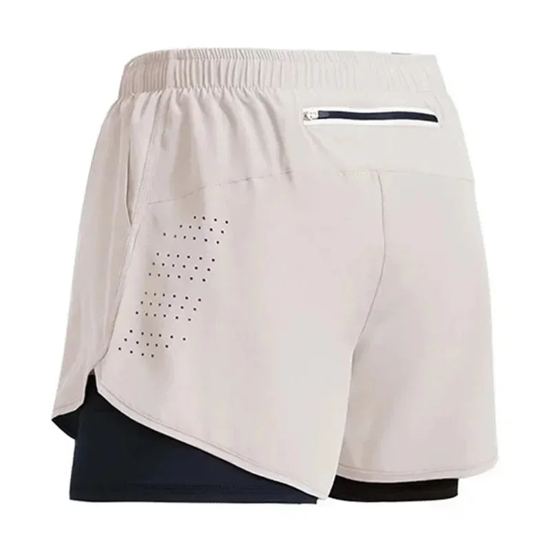 Shorts 2 In 1 Fitness Training Gym Sports Short Pants Quick Dry Built-in Pocket Double-deck Beach Bottom Summer Shorts Men