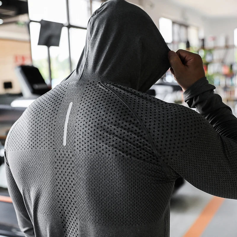T-shirts Mens Fitness Tracksuit Running Sport Hoodie Gym Joggers Hooded Outdoor Workout Shirts Tops Clothing Muscle Training Sweatshirt