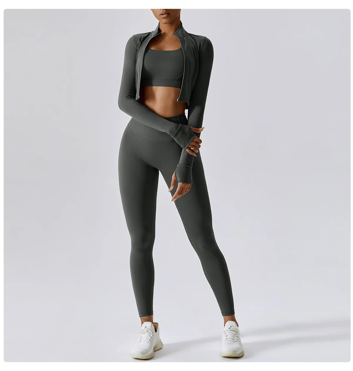 Legging 3PCS Yoga Set Women Workout Sets Sportswear Gym Clothing Fitness zipper Long Sleeve High Waist Leggings Sports Suits Yoga Suit