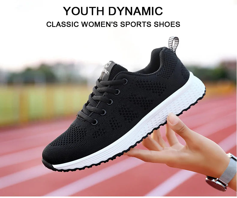 Women Sneakers  Casual Shoes Breathable Walking Mesh Lace Up Flat Shoes Sneakers Women Tenis Feminino Pink Black White