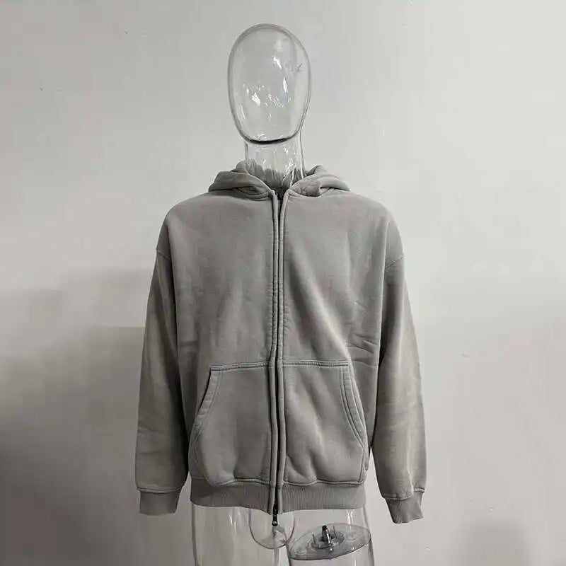JUMPER Men's Wear Wax Printing Vintage Male Hoodies Oversized Loose Zipper Water Washed Plush Sweatshirt Trendy New 9C9349