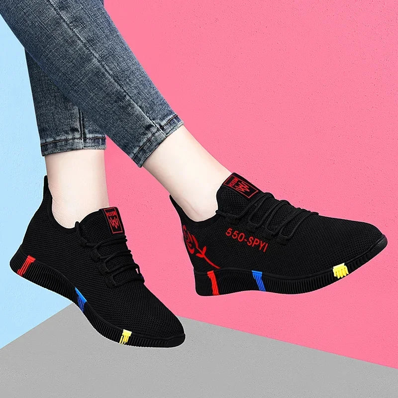 Women Sneakers  Vulcanized Shoes Air Mesh Light Soft Sneakers Female Flats Platform Lace Up Casual Shoes Basket Femme