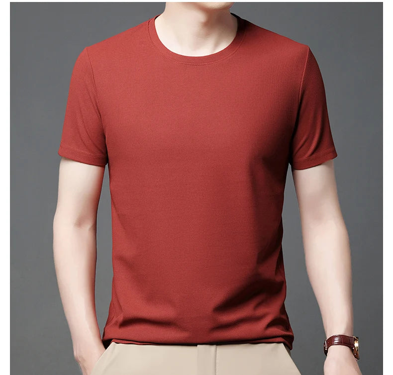 Men Short Sleeve Waffle round Neck Short Sleeve T-Shirt Comfortable Breathable Short-Sleeved Top for Casual Wear