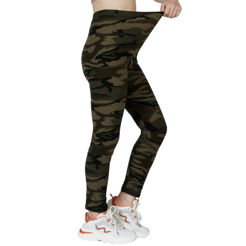 Leggings Camouflage Gray Green Tight Casual High Stretch Women's Leggings, Sporty And Sexy Fitness Retro Nine Point Pencil Pants