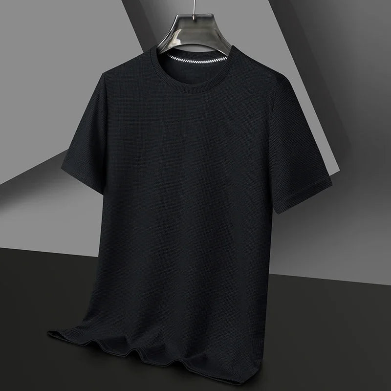 Men Short Sleeve New Summer Waffle Round Neck Short Sleeved T-shirt for Men's Short Sleeved Top