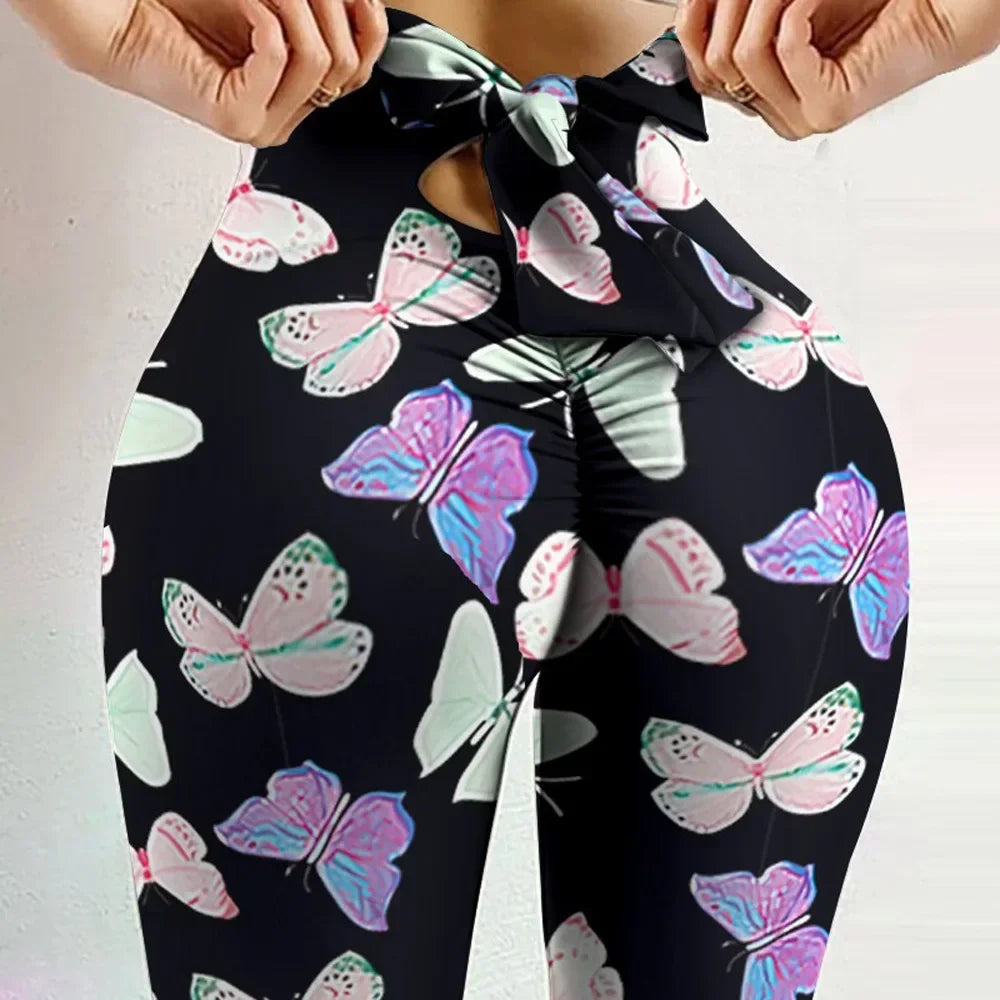 Leggings High Waist Sexy Butterfly Printed Leggings Bowknot Yoga Pants Bow Bandage Tights Women Butt Lift Exercise Fitness Yoga Legging