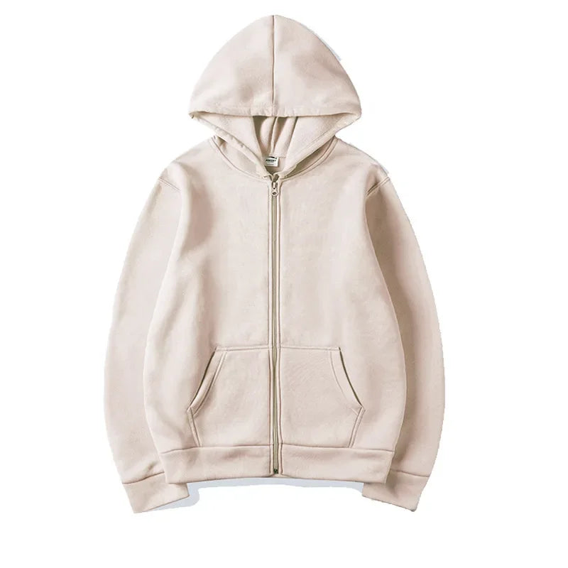 JUMPER New Trendy Sweatshirt Coat Front Pockets Warm Zipper Lamb Wool Jacket Men and Woman Autumn Winter Pure Color Cardigan Hoodie
