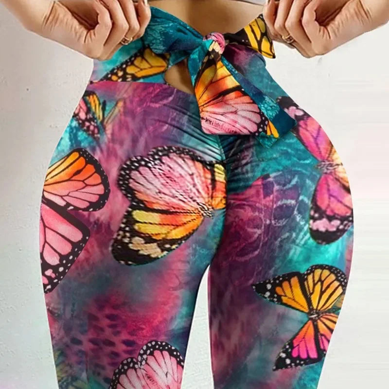 Leggings High Waist Sexy Butterfly Printed Leggings Bowknot Yoga Pants Bow Bandage Tights Women Butt Lift Exercise Fitness Yoga Legging