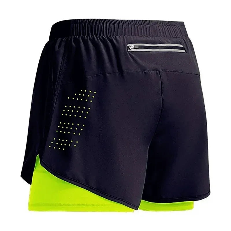 Shorts 2 In 1 Fitness Training Gym Sports Short Pants Quick Dry Built-in Pocket Double-deck Beach Bottom Summer Shorts Men