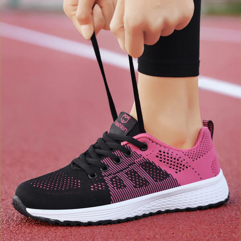 Women Sneakers  Casual Shoes Breathable Walking Mesh Lace Up Flat Shoes Sneakers Women Tenis Feminino Pink Black White