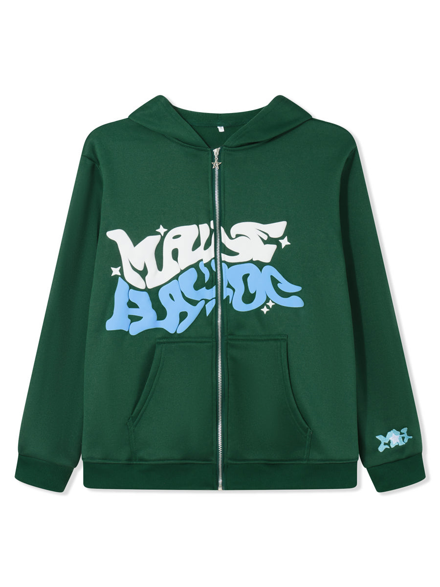 Hoodies Women Long Sleeve Letters Print Zipper Closure Sweatshirt Jacket with Pockets