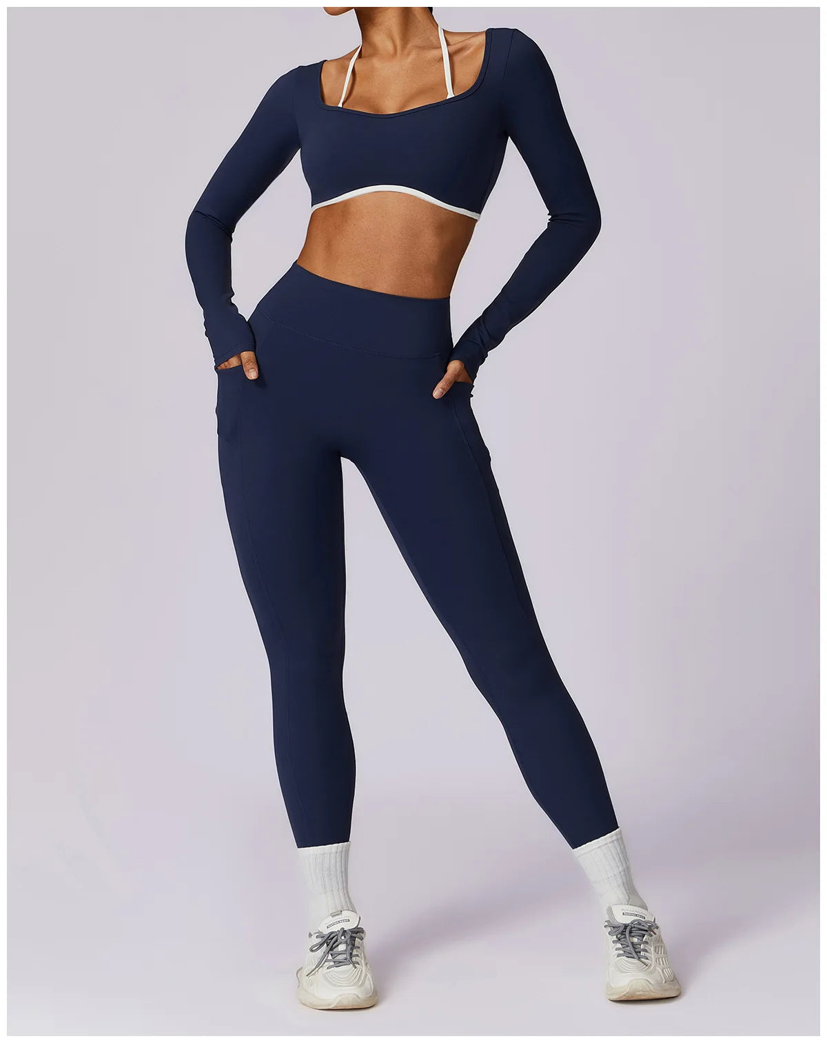 Legging Yoga Set 2PCS Women Sportswear Push Up Workout Clothes Athletic Wear Gym Legging Fitness Bra Crop Top Long Sleeve Sports Suits