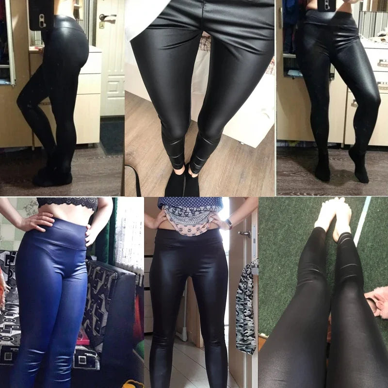 Leggings  Women's Tight Pants With High Waist And Sexy Faux Leather Texture Long Pants With Leggings