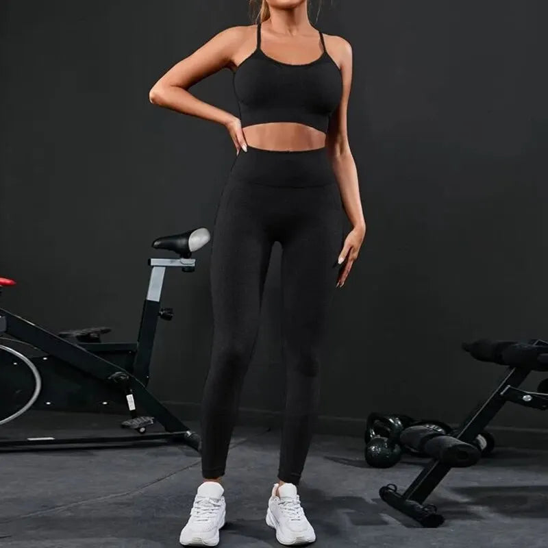 Legging 2 Pieces Women's Tracksuit Seamless Yoga Set Workout Sportswear Gym Clothing High Waist Leggings Fitness Sports Suits