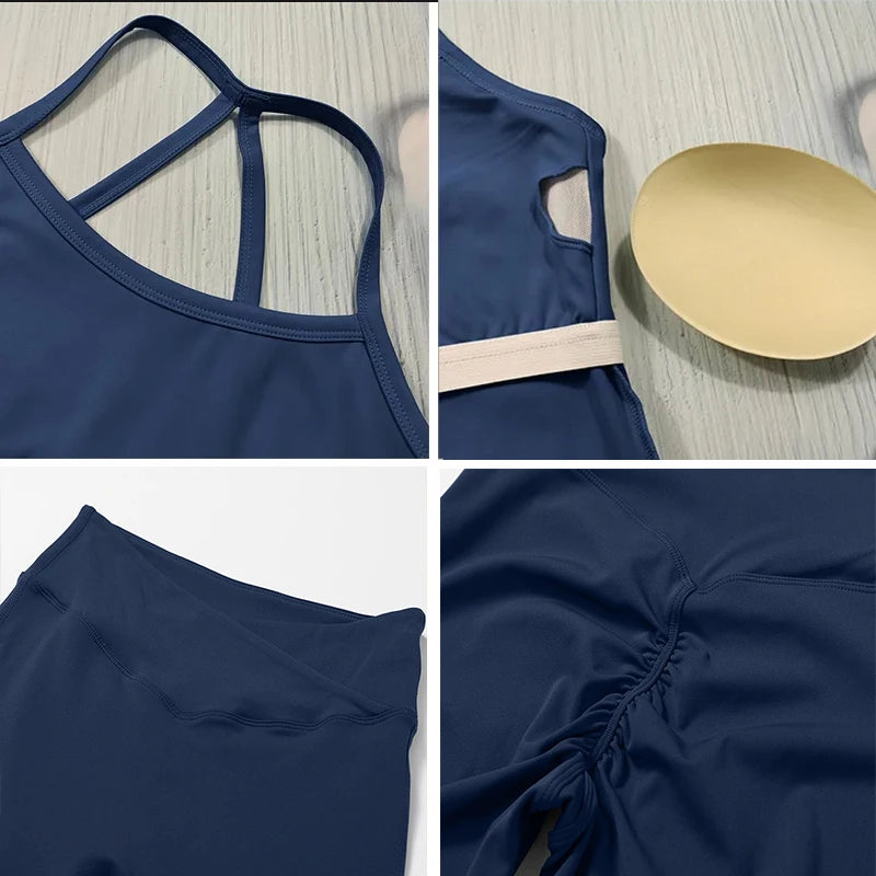 Legging 2 Piece Yoga Clothes Women's Tracksuit Athletic Wear Pilates Fitness Suit Gym Workout Sets Push Up Sports Bra Leggings Suit