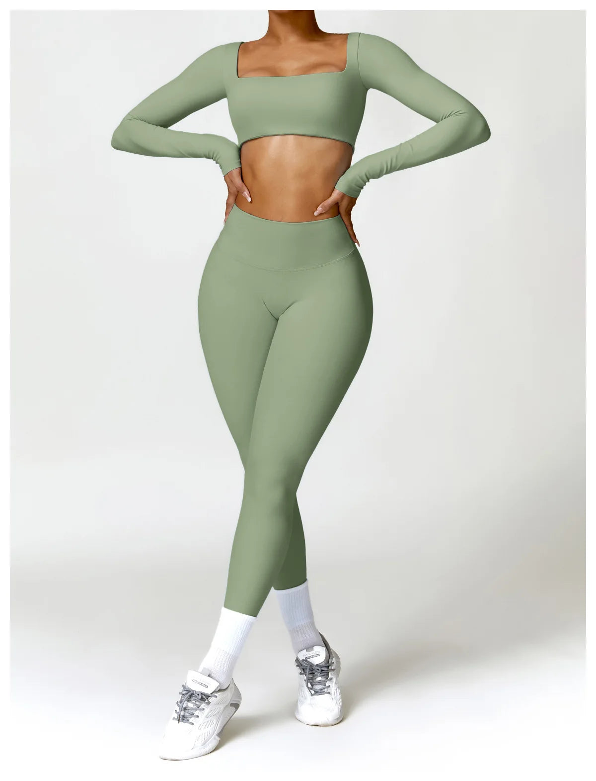 Legging Women Tracksuit Yoga Set 2PCS Sportswear Workout Clothes Athletic Wear Gym Legging Fitness Bra Crop Top Long Sleeve Sports Suits