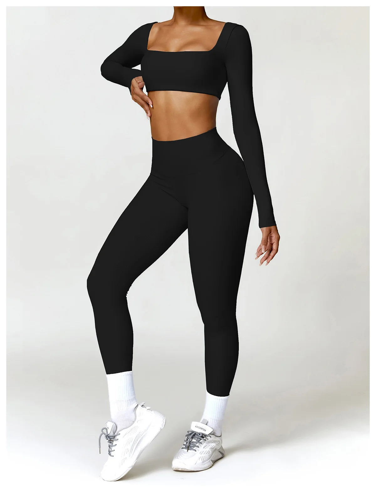 Legging Women Tracksuit Yoga Set 2PCS Sportswear Workout Clothes Athletic Wear Gym Legging Fitness Bra Crop Top Long Sleeve Sports Suits