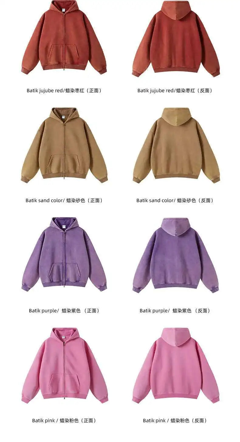 JUMPER Men's Wear Wax Printing Vintage Male Hoodies Oversized Loose Zipper Water Washed Plush Sweatshirt Trendy New 9C9349