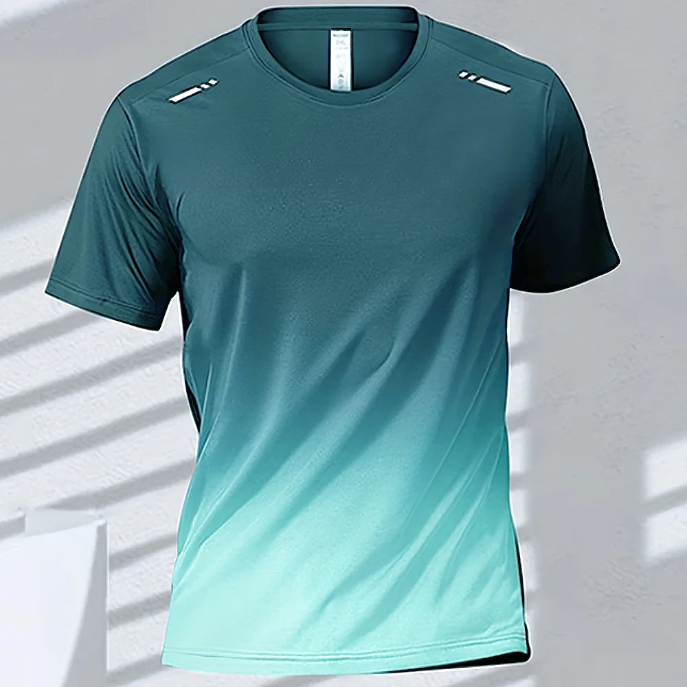 T-Shirts Sports Fitness Sportswear Quick-Drying Gradient Short Sleeve Tops Outdoor Basketball Training Running Men Clothes