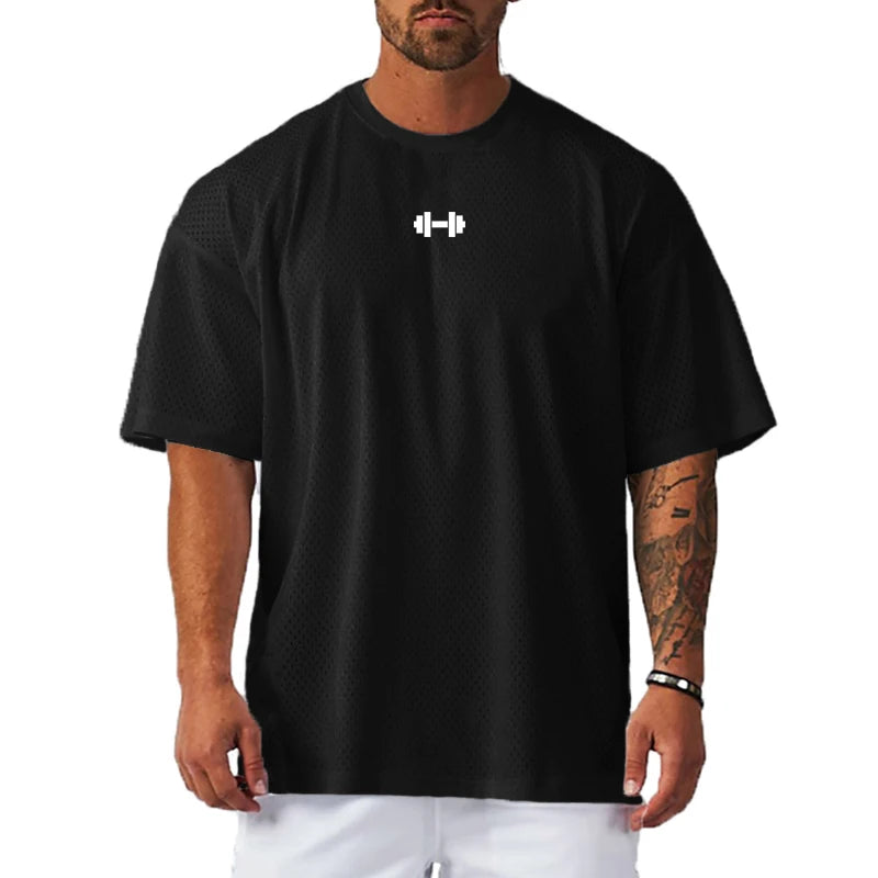 T-shirts Oversized Loose Short Sleeve Quick Dry Shirt Gym Bodybuilding Breathable Cool Mesh Clothing Mens Fitness Workout Muscle T-shirts