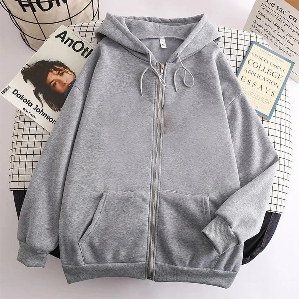 JUMPER High Street Hoodie Men Solid Color Zip Up Long Sleeve Loose Jacket Coats Casual Hooded Sweatshirt Y2K Fashion Outdoor Clothes